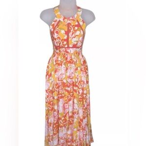 Abel The Label Anthropologie Small Back Tie Summer Dress Orange Pink Yellow.